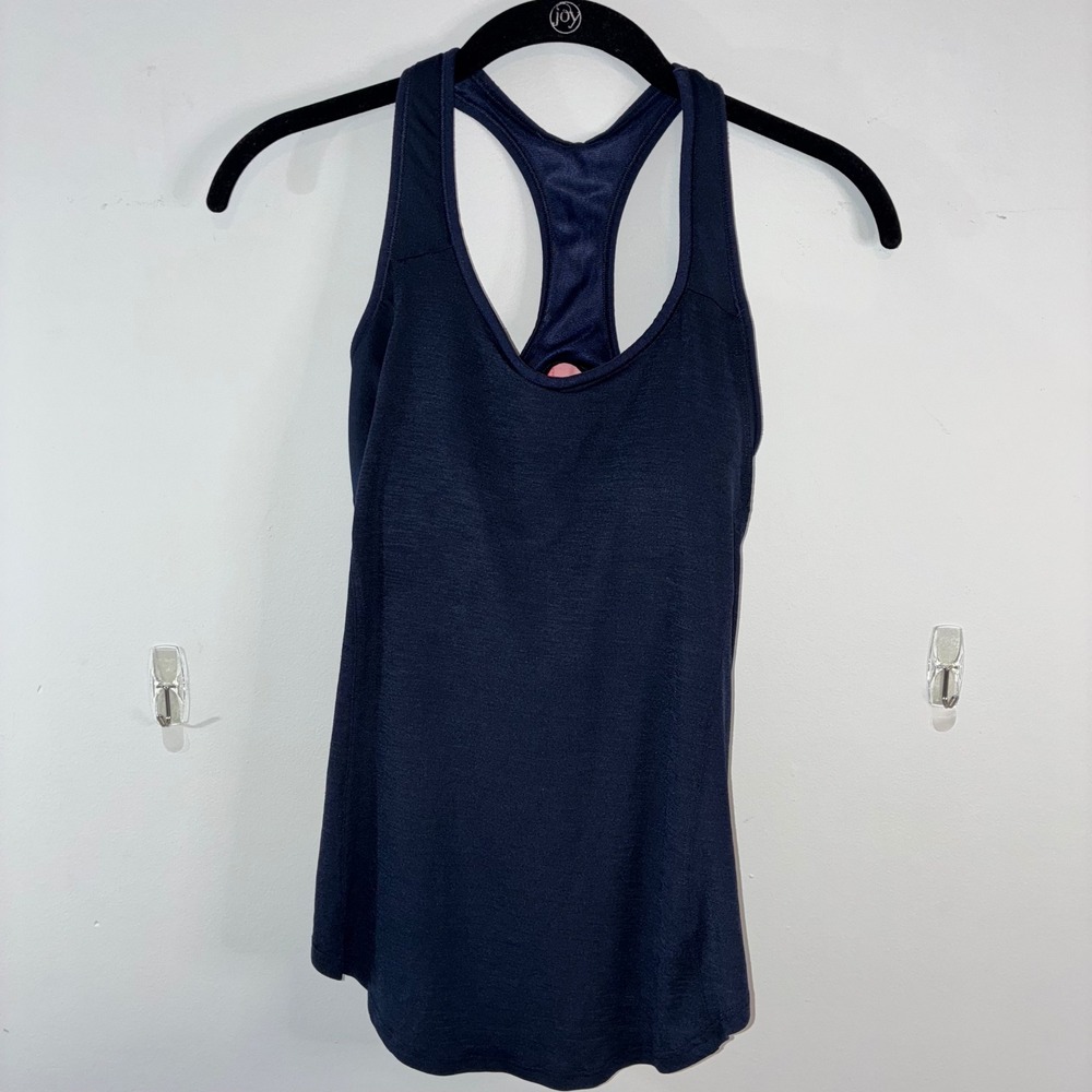 Athleta Hullabraloo Tank‎ Support Top Racerback Shelf Bra Athletic Navy Blue-32D